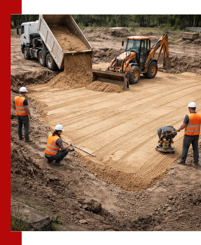 Устройство песчаной подушки для фундаментов и дорог в Чапаевске